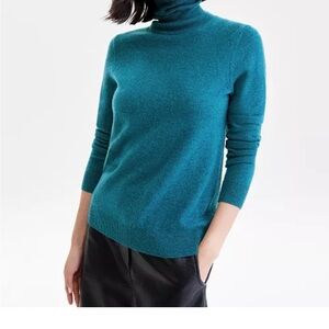 Charter Club Womens Turtleneck Sweater in opal blue 100% cashmere